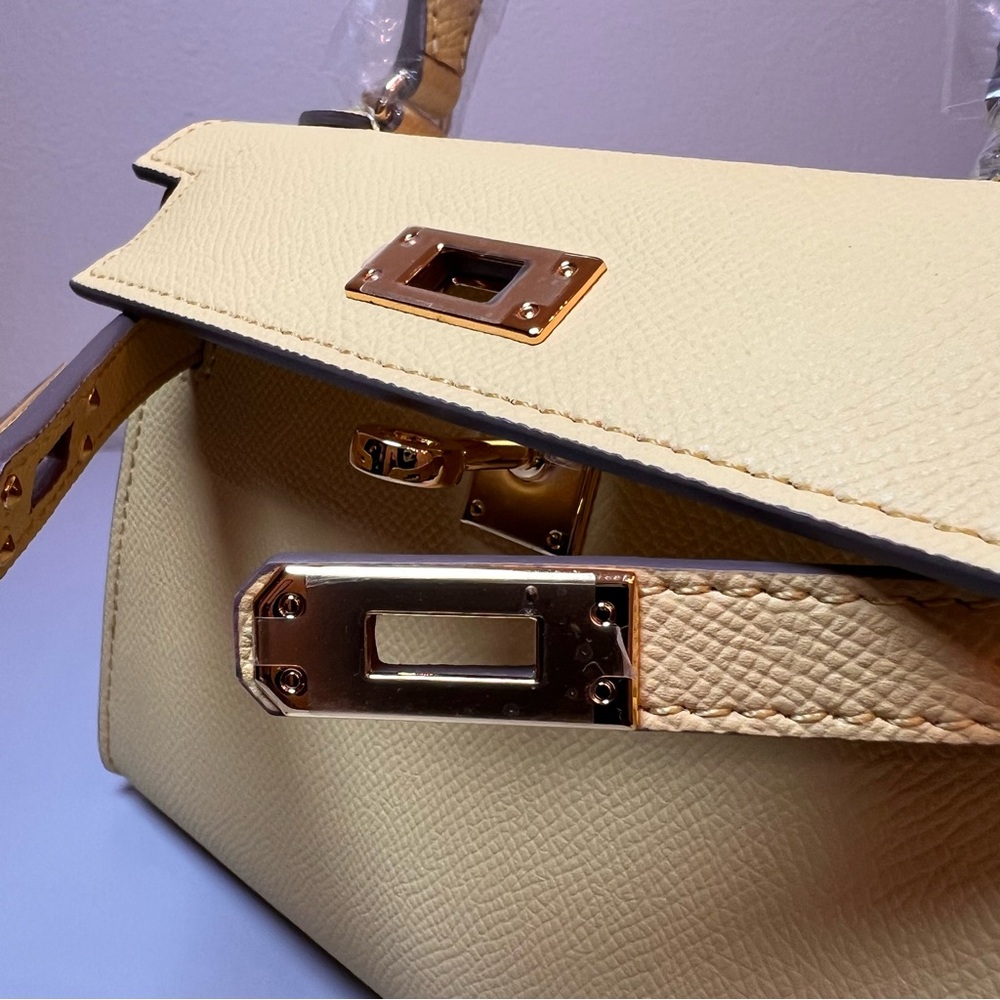 Yellow Structured Leather Top-Handle Shoulder Bag - Picture 9 of 14